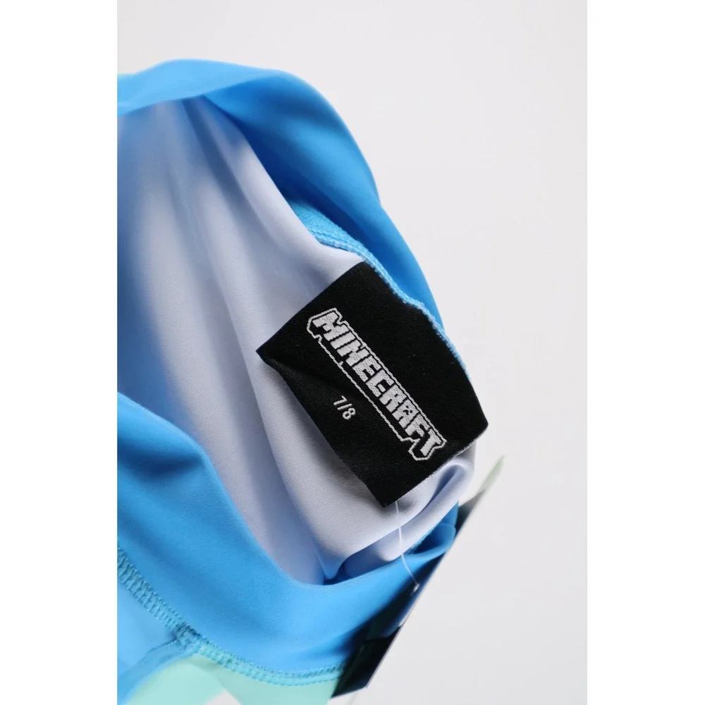 Minecraft Swimsuit Rash Guard Trunks Set Blue Character Print Size 7/8 NWT